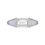 Mens east west emerald cut bezel set signet ring in 14k white gold front view