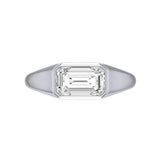 Mens east west emerald cut bezel set signet ring in 14k white gold front view