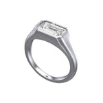 Emerald cut lab diamond signet ring horizontal setting in white gold