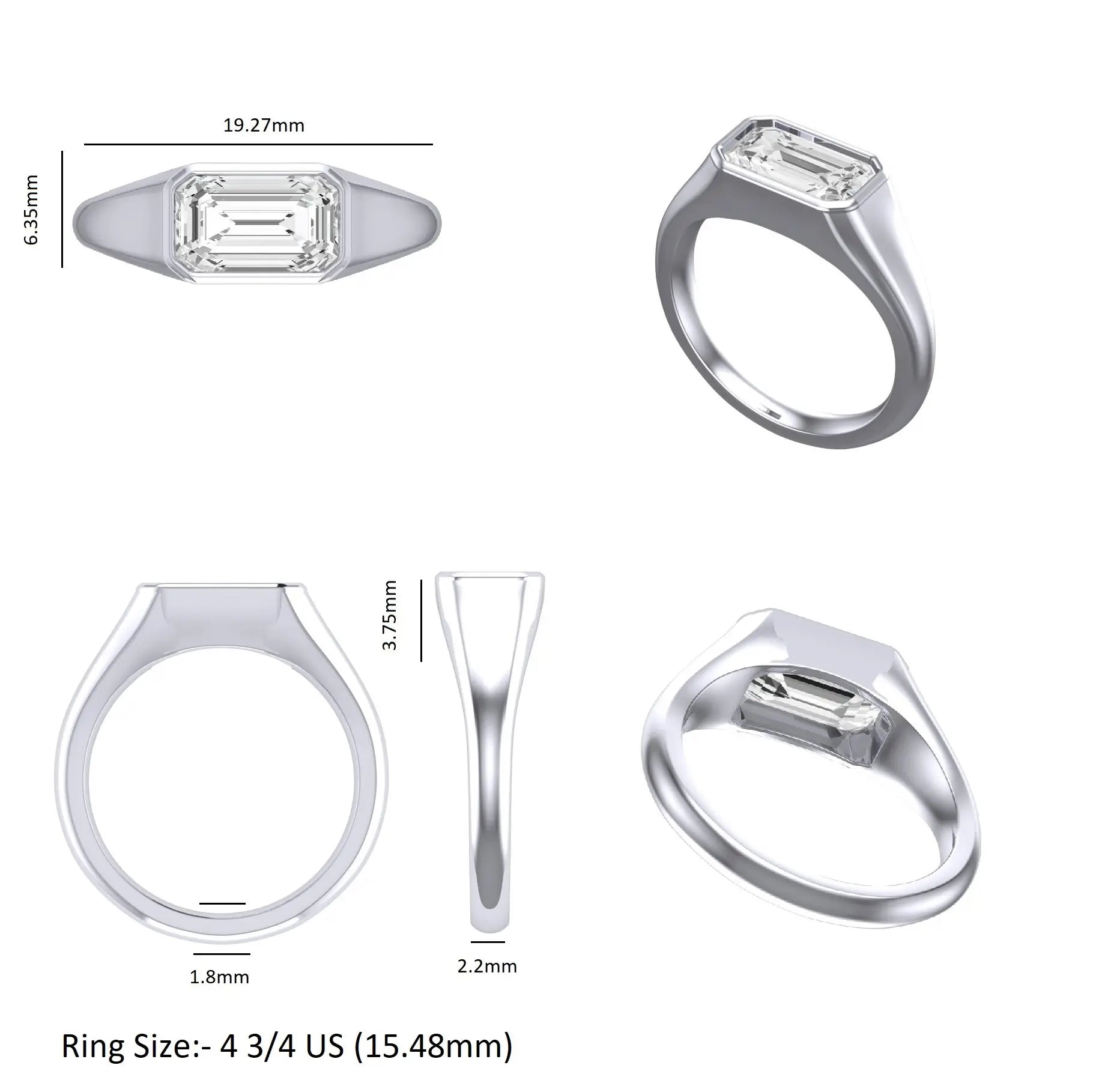 Mens statement signet ring with horizontal set emerald cut stone