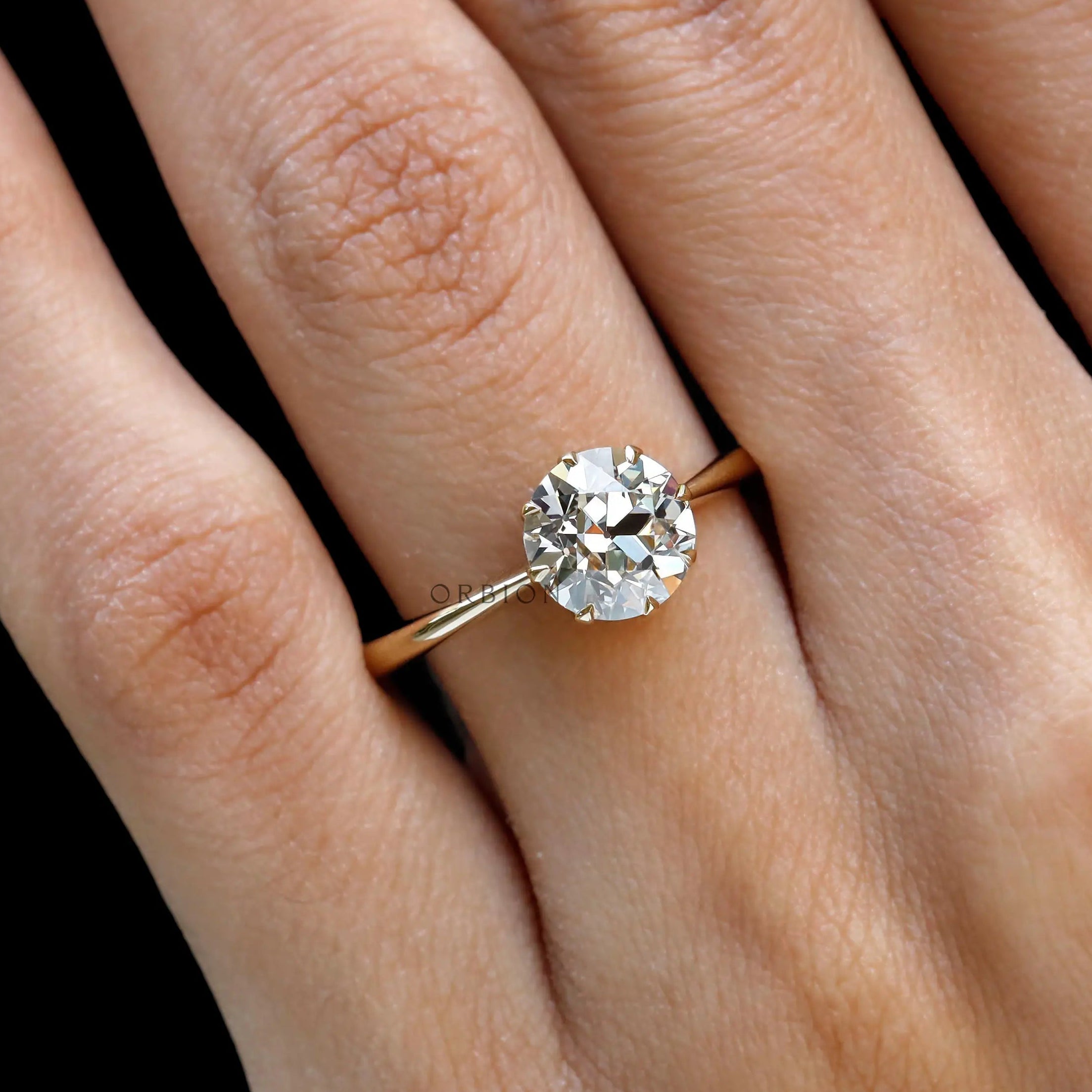 round old european cut moissanite ring close up