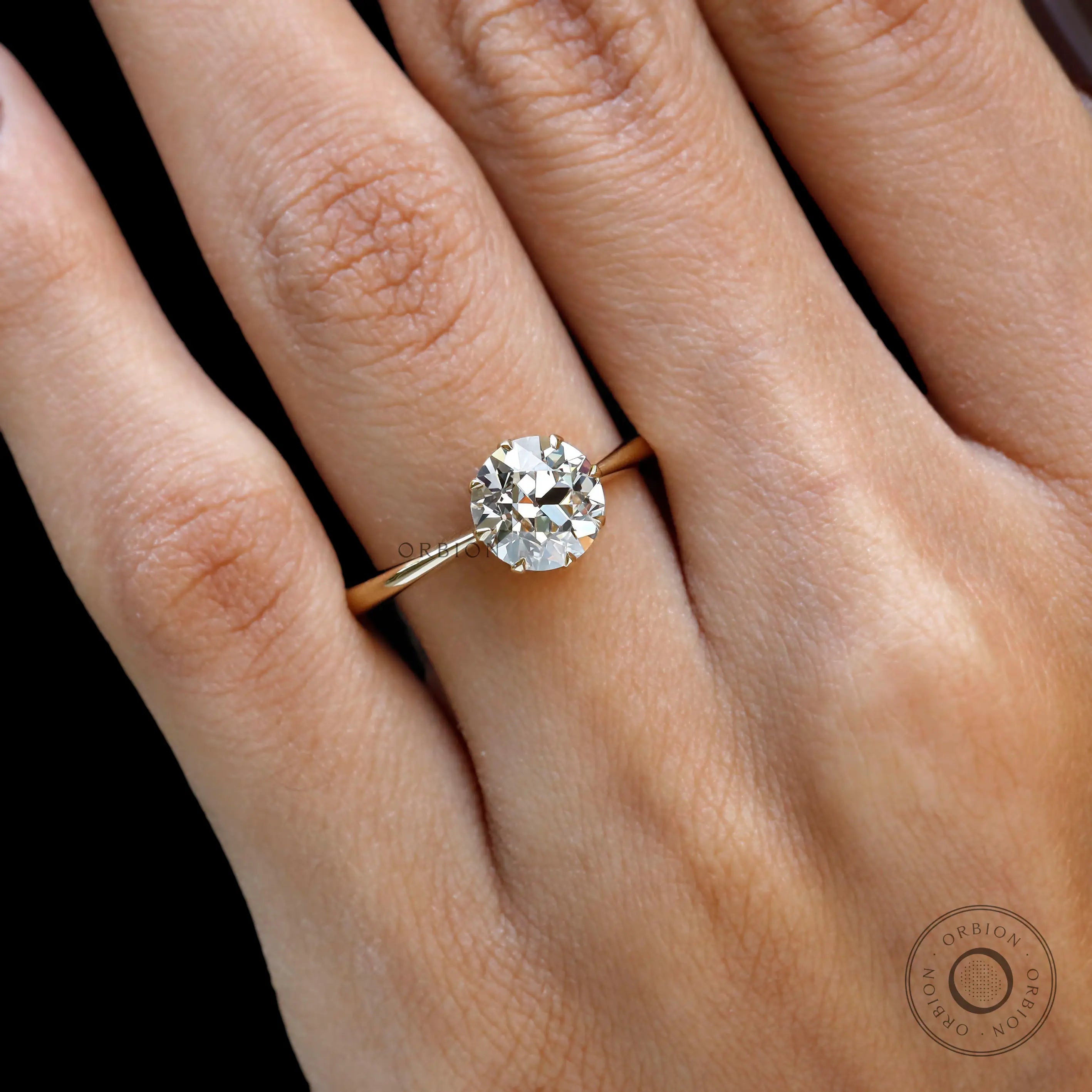 round old european cut moissanite ring close up