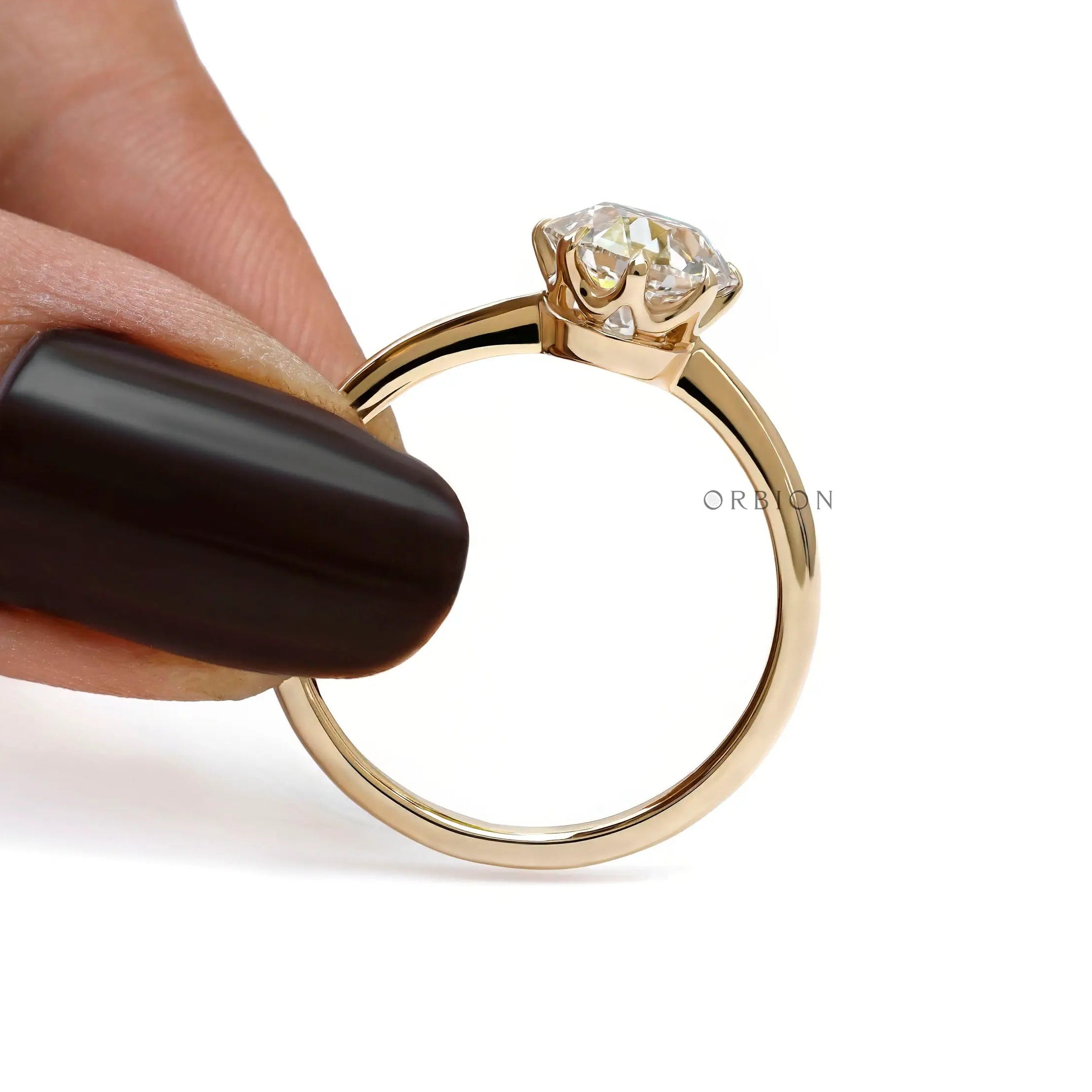 Round OEC lab diamond engagement ring lifestyle view