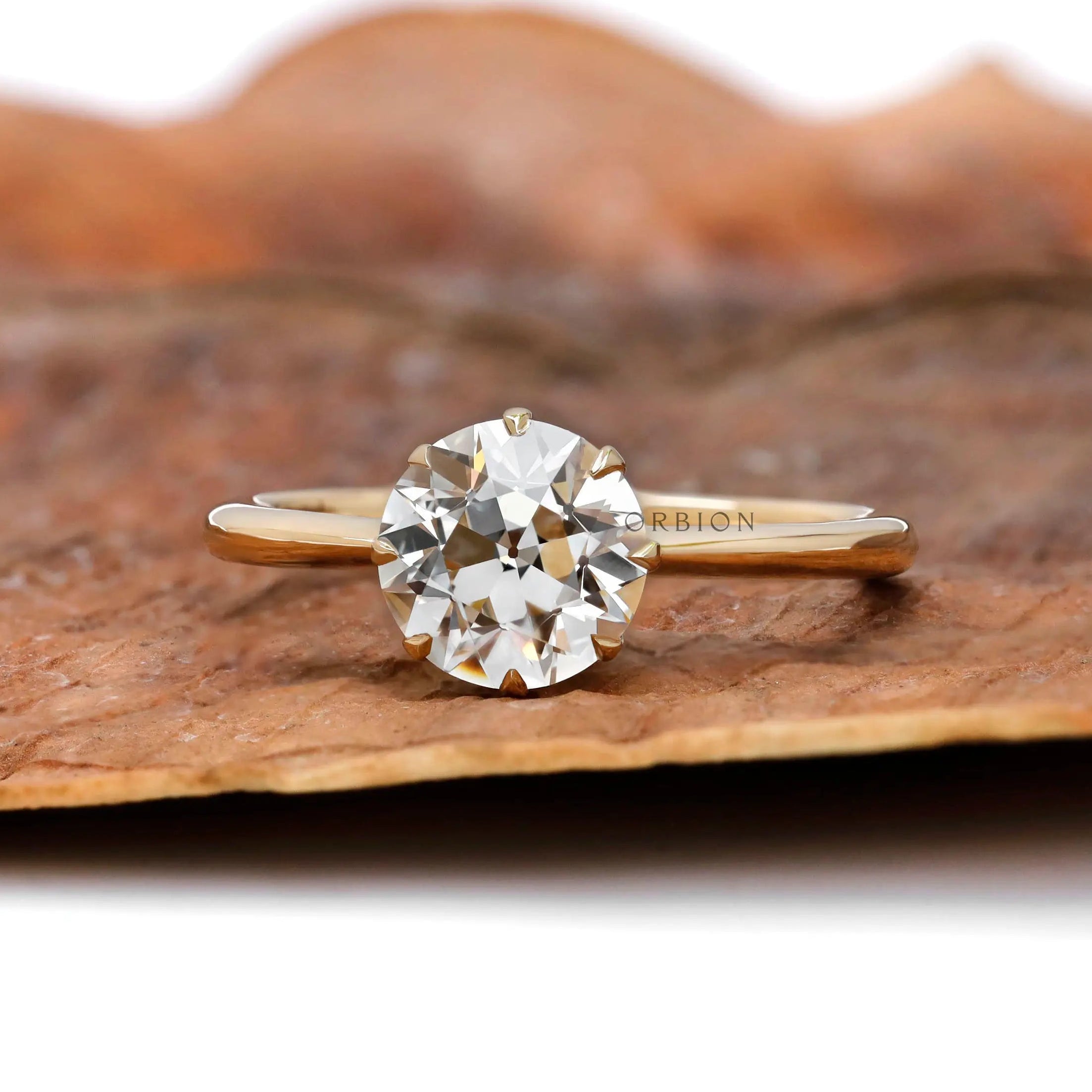 Round old european cut lab grown diamond solitaire ring in 18k yellow gold