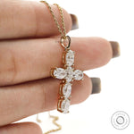 Elegant Unisex Holy Cross Pendant with Oval Moissanite Stones in Yellow Gold
