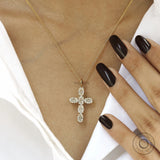 Holy Cross Pendant in 14k Yellow Gold with Oval Moissanite Stones, Unisex Design
