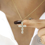 Fine Jewelry Holy Cross Pendant in Yellow Gold with Brilliant Oval Moissanite
