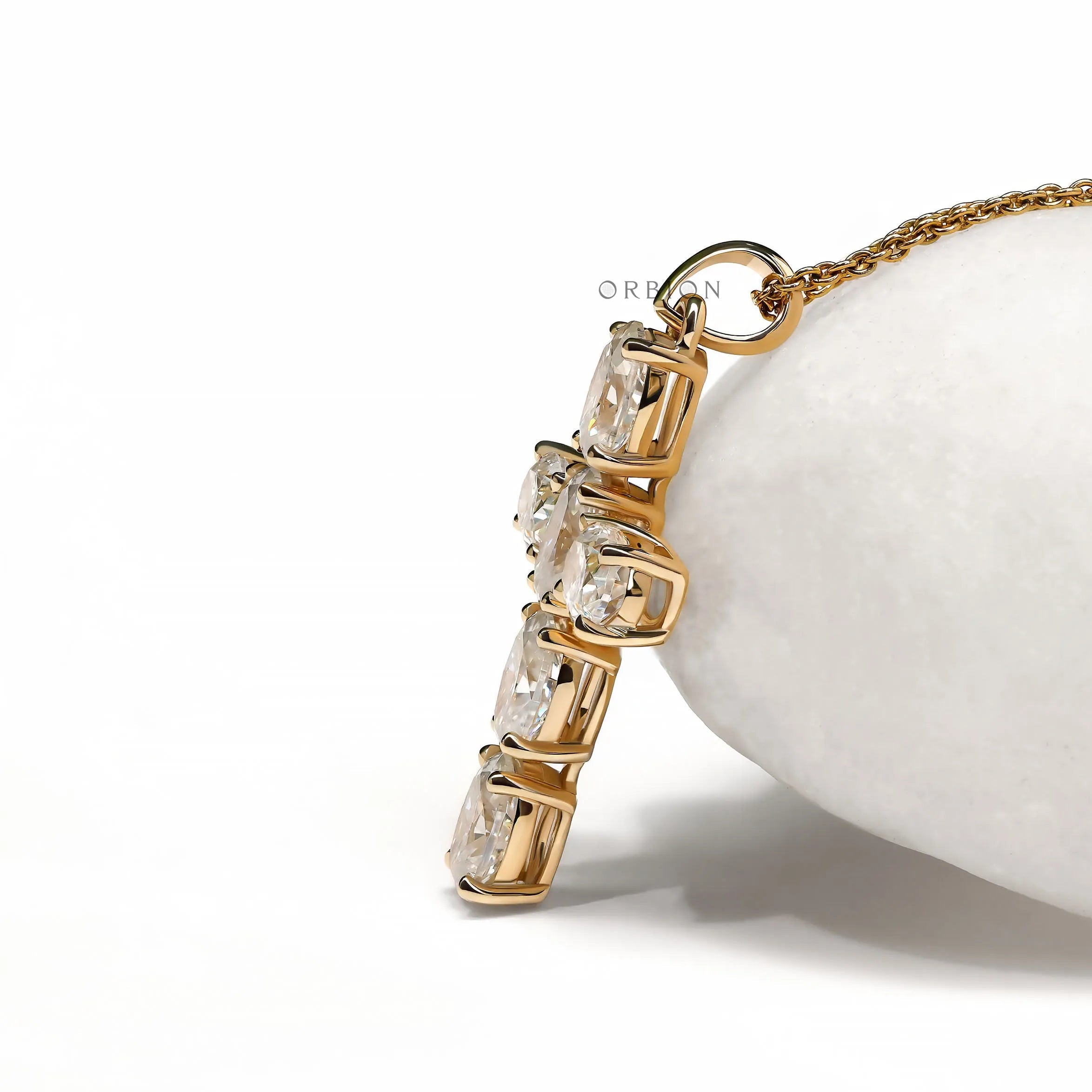 Oval Moissanite or Lab Diamond Holy Cross Pendant Necklace in 14k Yellow Gold for Men and Women