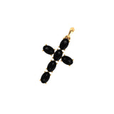 Angled view of semi mount oval cross pendant in yellow gold