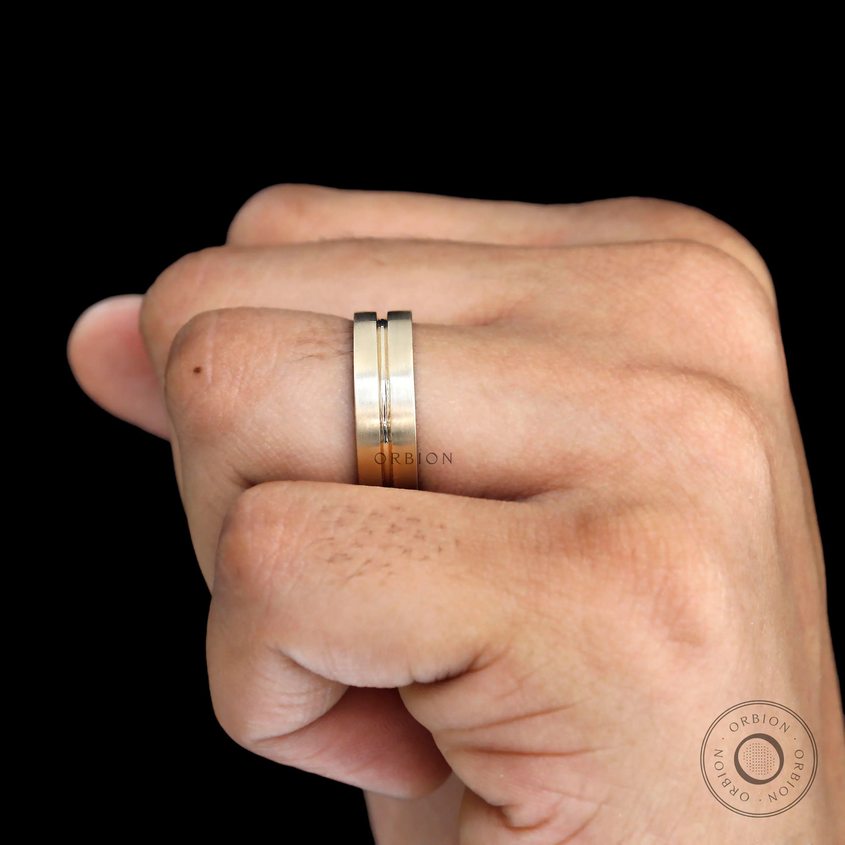 Minimalist mens gold wedding band ring