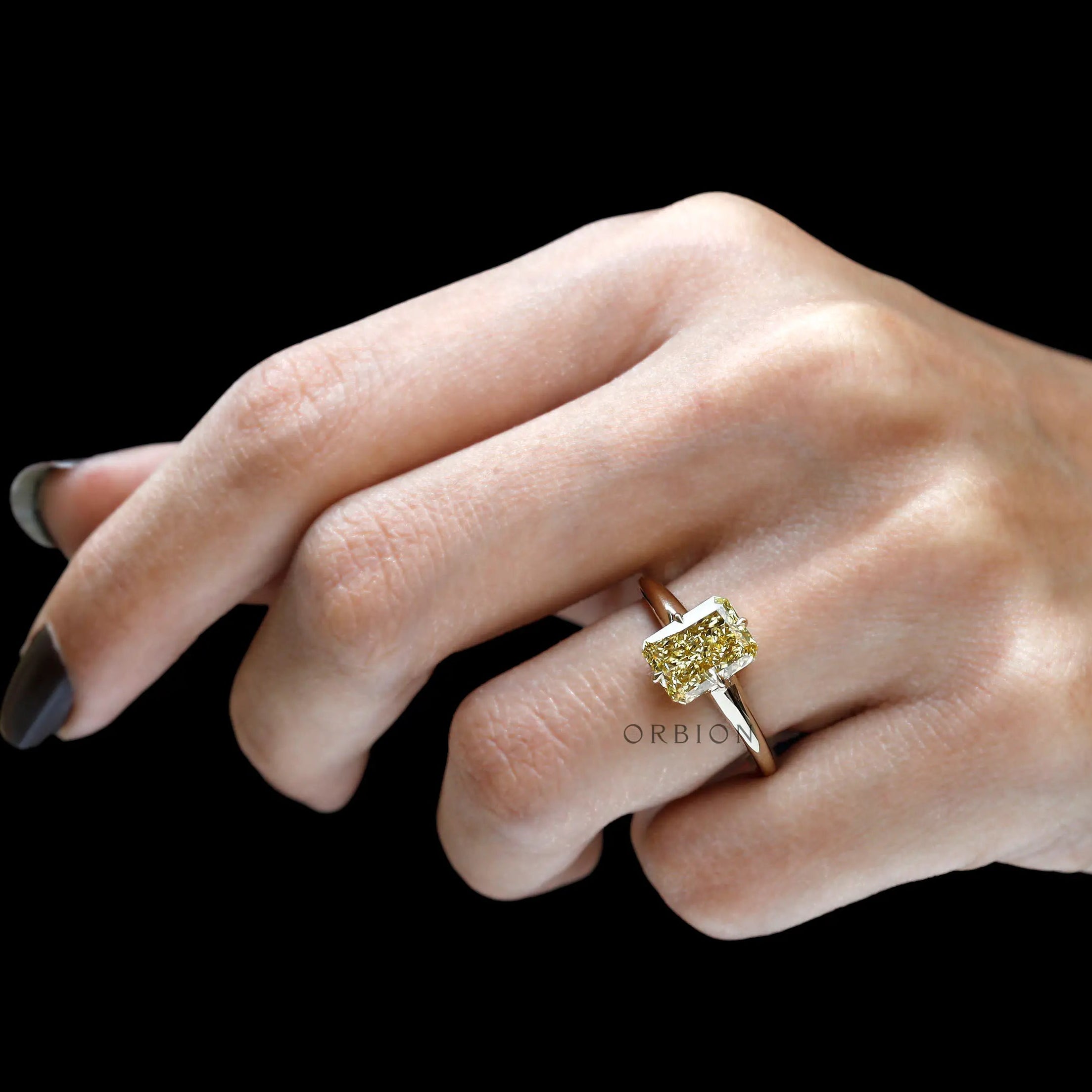 Modern radiant engagement ring glossy finish