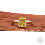 Fancy yellow crushed ice radiant cut lab diamond ring in 14k yellow gold