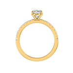 Dainty oval moissanite engagement ring with pave band