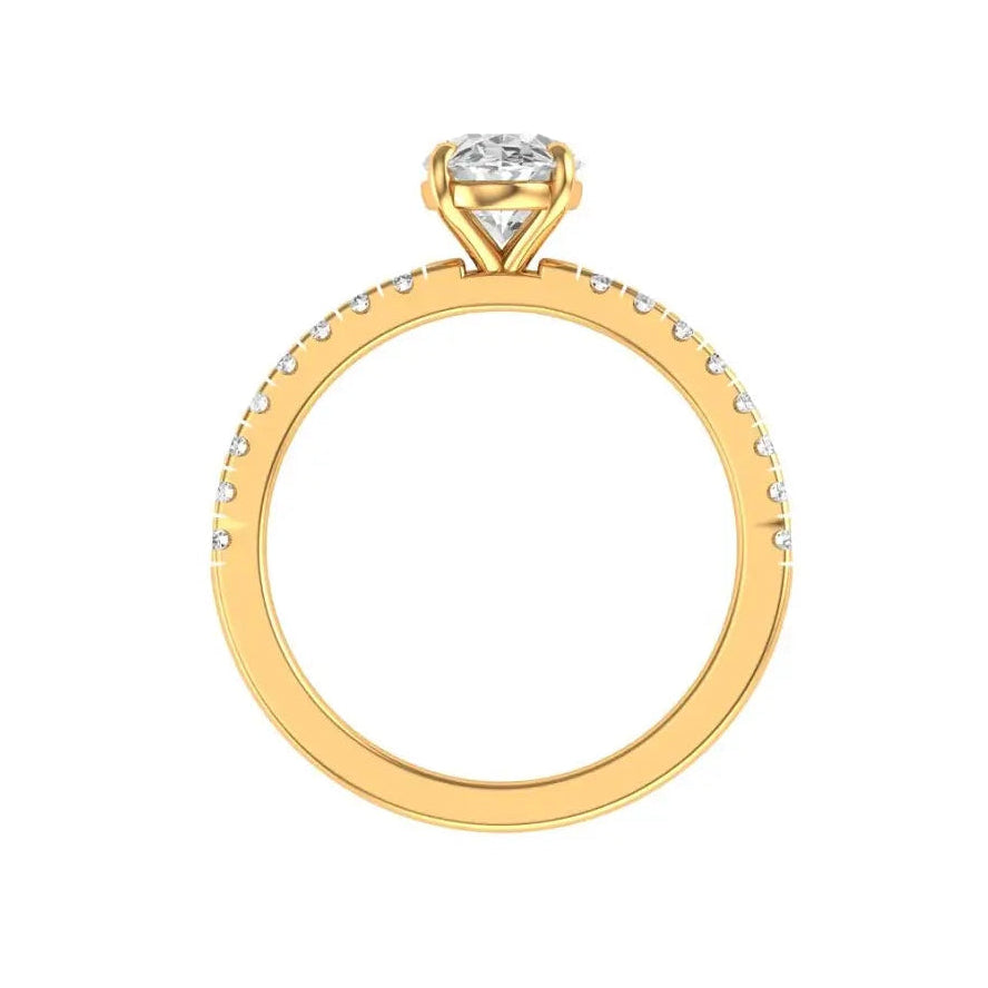 Dainty oval moissanite engagement ring with pave band