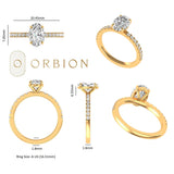 Oval moissanite solitaire ring with pave shank