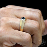 Hexagon cut blue moissanite signet ring for him 
