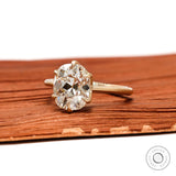 Vintage elongated cushion old mine cut lab diamond solitaire ring 14k yellow gold