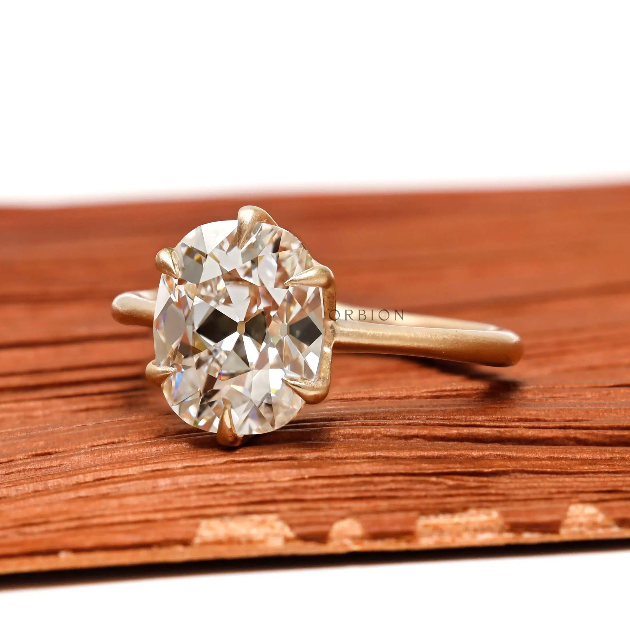 Vintage elongated cushion old mine cut lab diamond solitaire ring 14k yellow gold