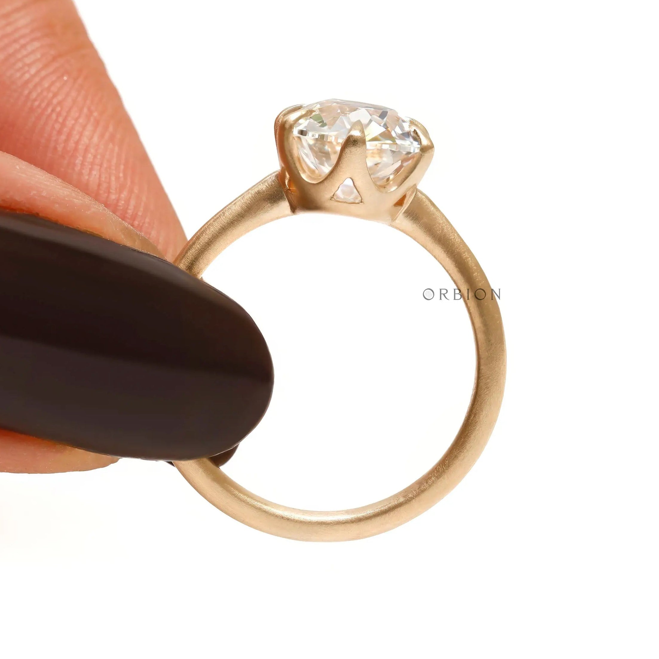 Minimalist brushed matte gold solitaire engagement ring