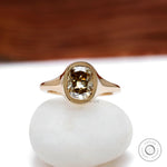 Old mine cut yellowish champagne moissanite signet engagement ring