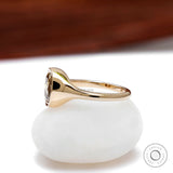 Bezel set elongated cushion champagne moissanite ring in 10k yellow gold