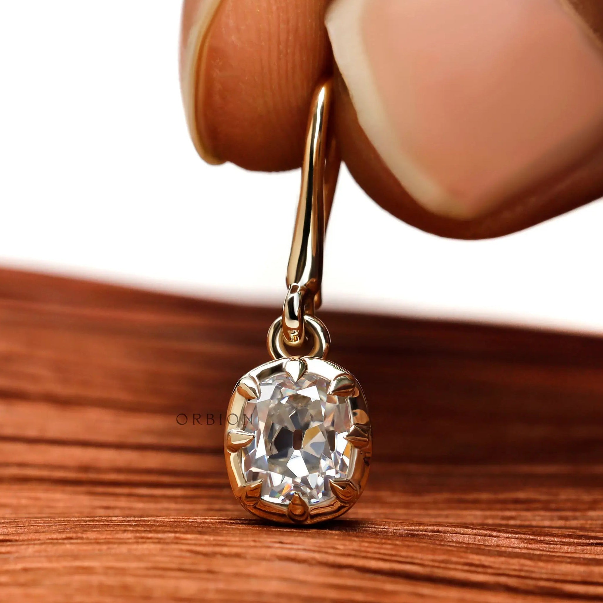 Yellow gold antique cut diamond drop earrings 