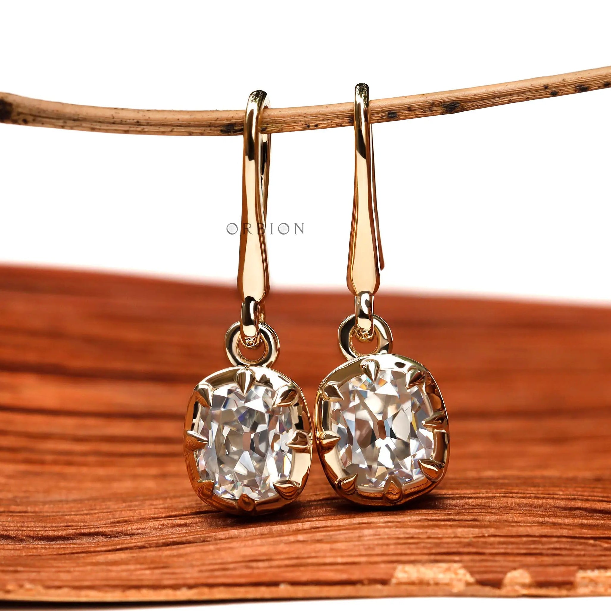Vintage style moissanite drop earrings with ear wire hook