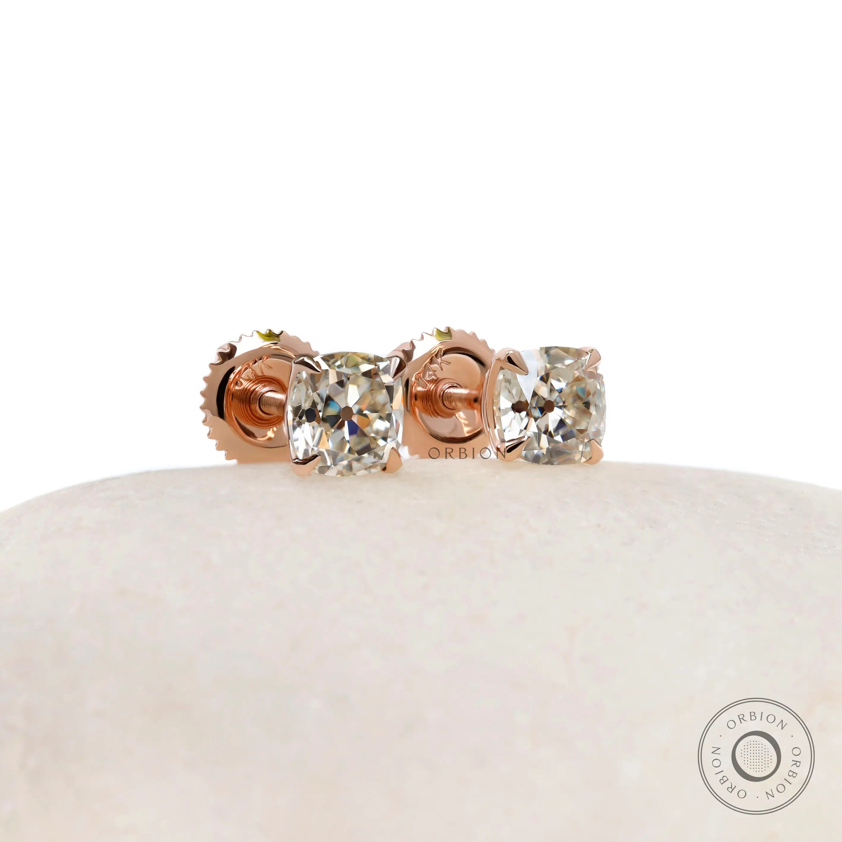 5 mm old mine cut diamond studs rose gold setting