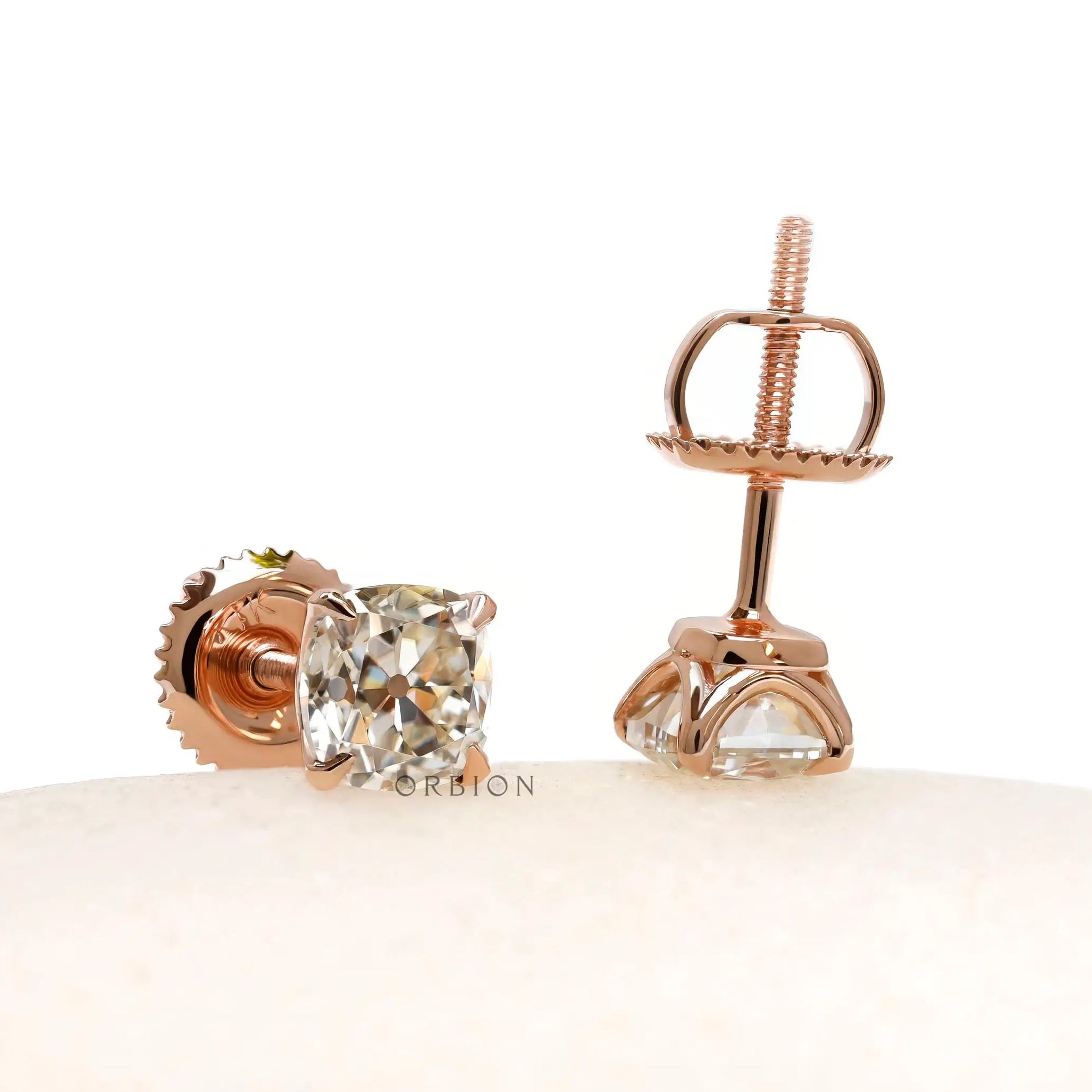 Antique inspired cushion cut stud earrings glossy finish
