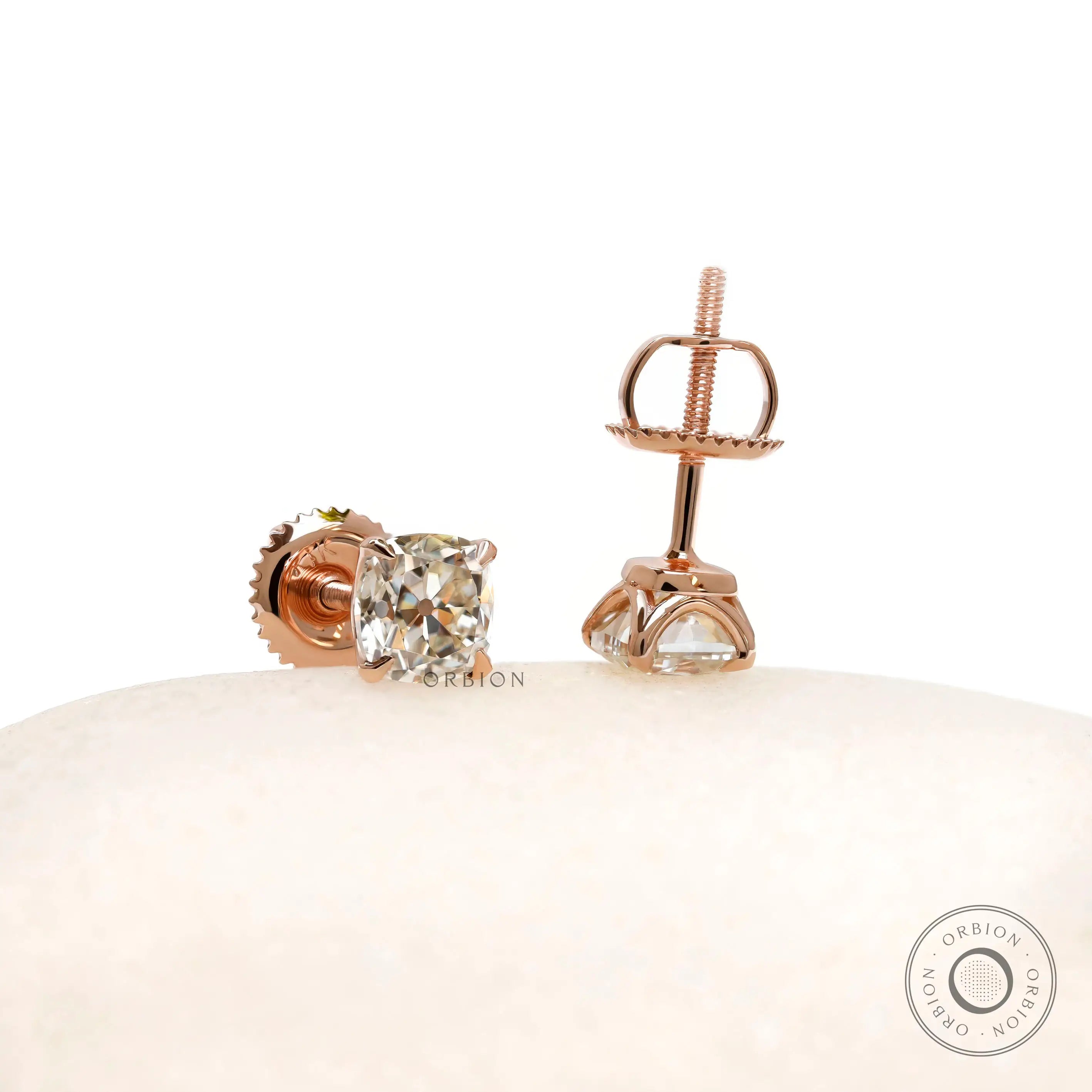 Antique inspired cushion cut stud earrings glossy finish