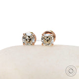 Vintage style old mine cut cushion lab diamond stud earrings in 14k rose gold