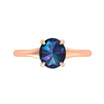 Rose cut oval deep blue moissanite engagement ring in 10K rose gold