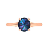 Rose cut oval deep blue moissanite engagement ring in 10K rose gold