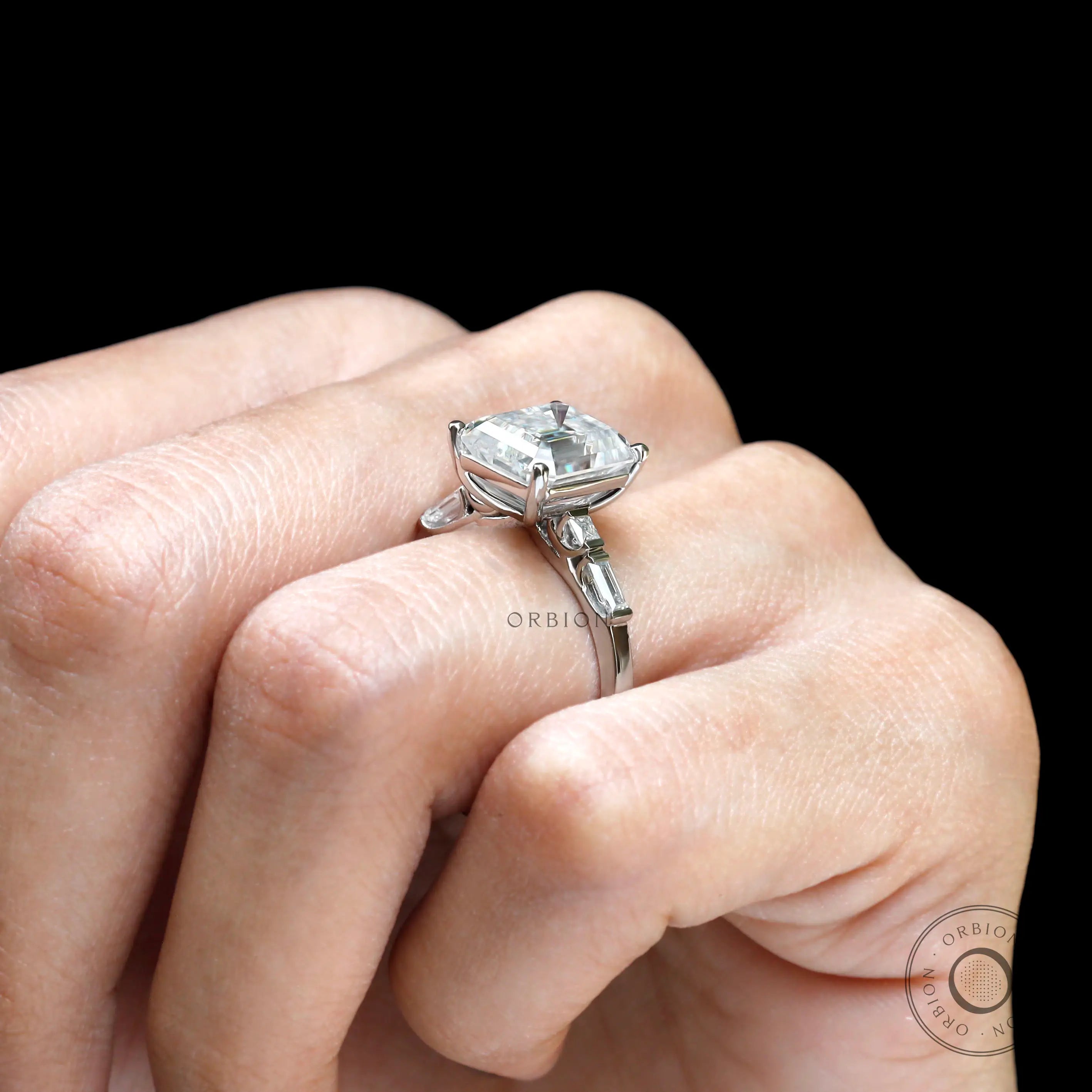 Statement emerald cut moissanite engagement ring