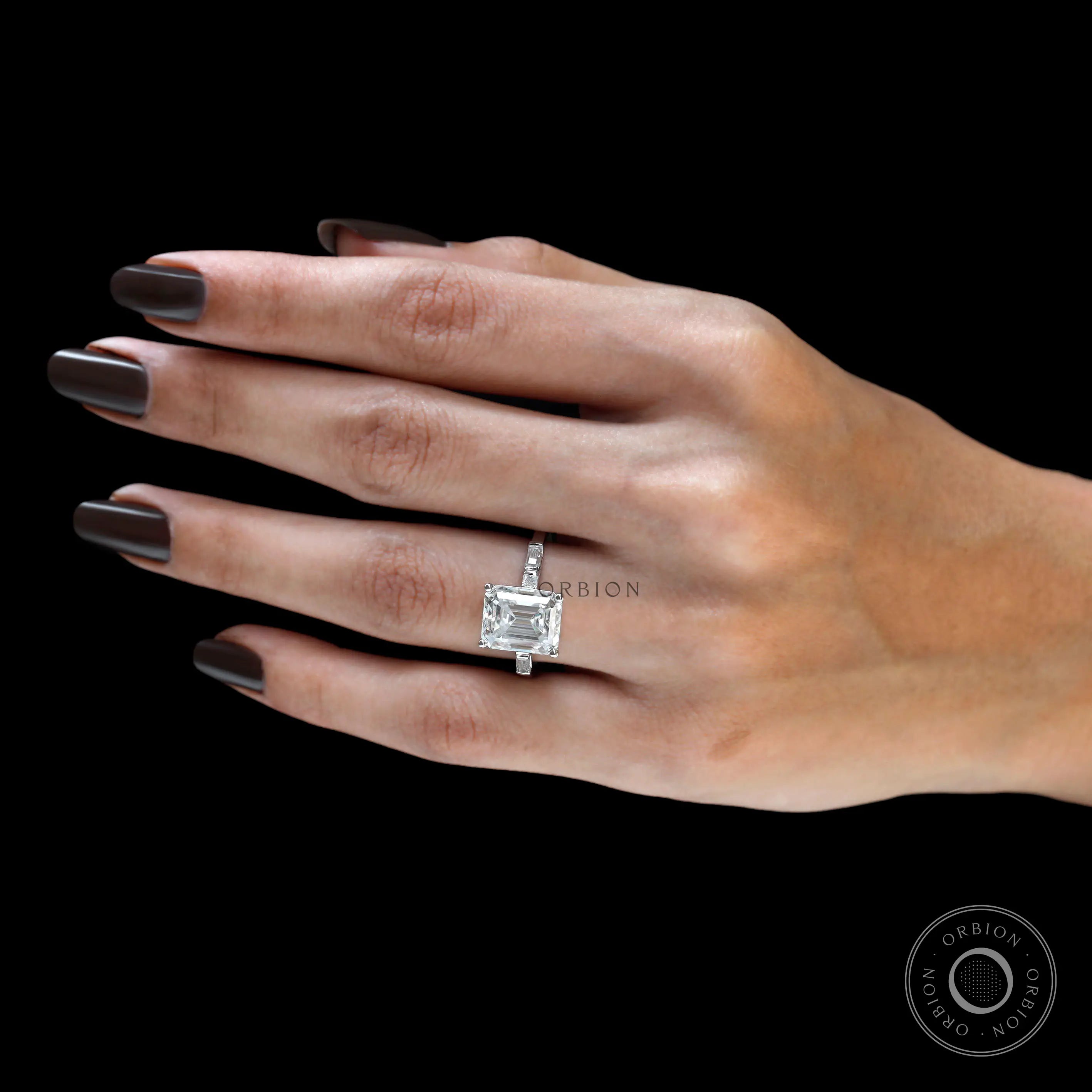 Modern emerald cut lab diamond ring white gold
