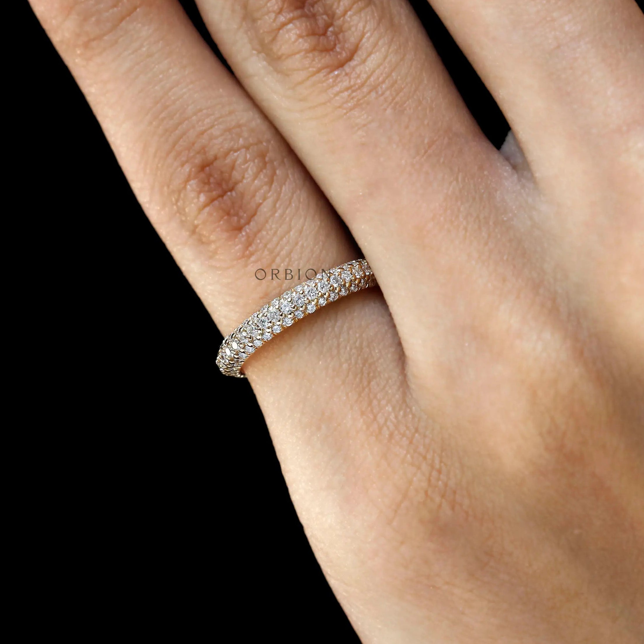 Pave lab grown diamond full eternity band ring yellow gold