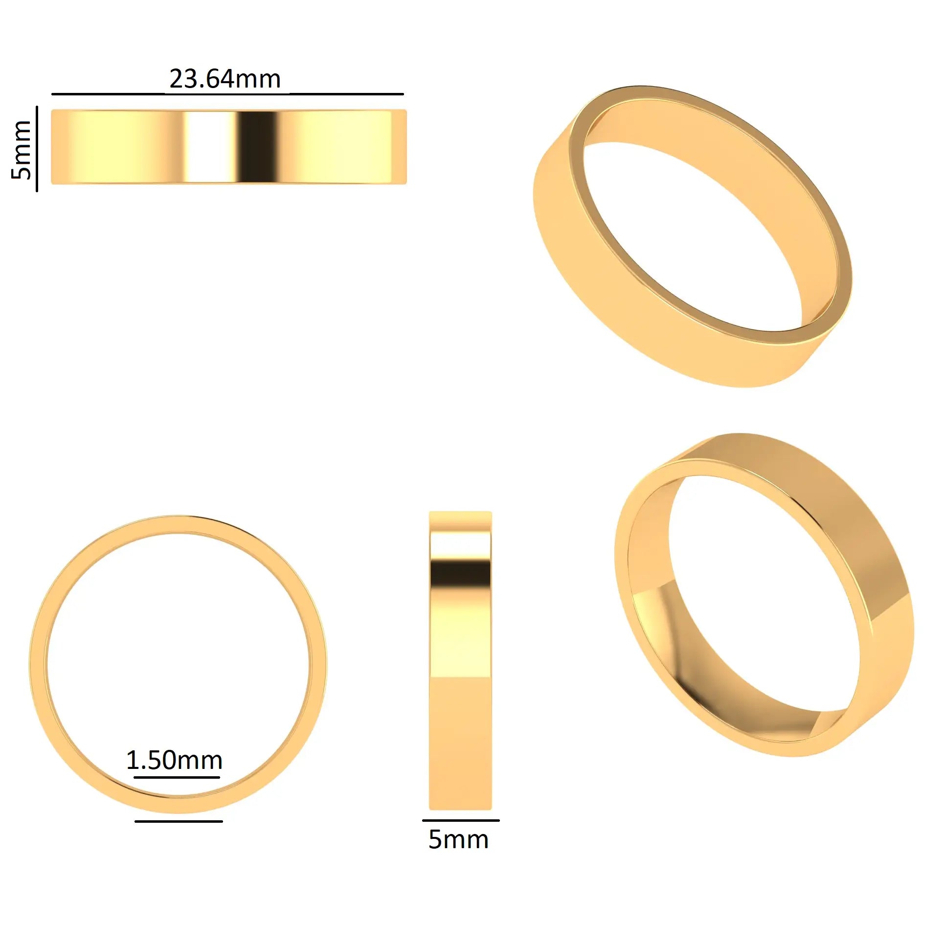 Classic 18k yellow gold unisex plain wedding band