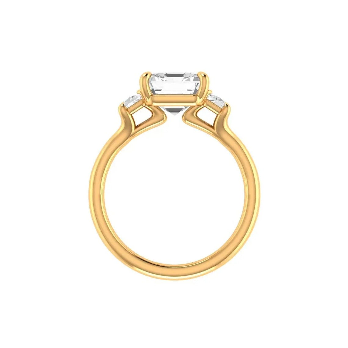 14K yellow gold Asscher ring with step cut trapezoids