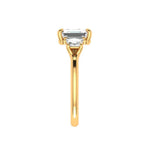 Three stone lab diamond asscher engagement ring angled view