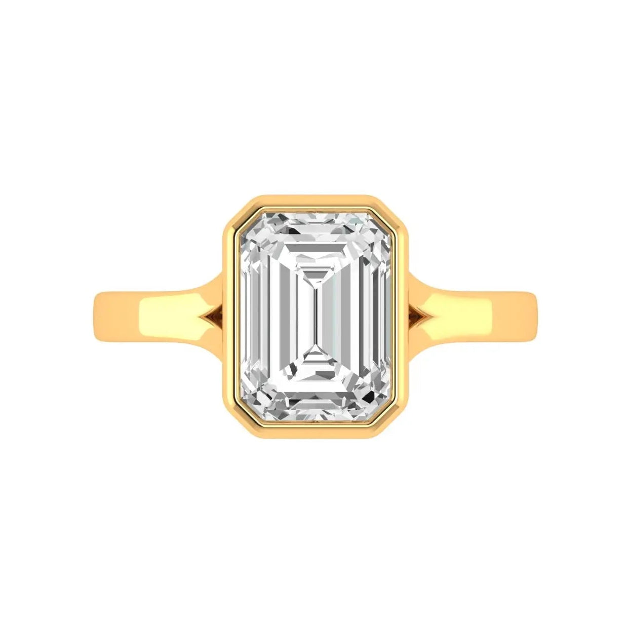 14K yellow gold elongated asscher bezel engagement ring front view