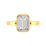 14K yellow gold elongated asscher bezel engagement ring front view