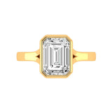 14K yellow gold elongated asscher bezel engagement ring front view