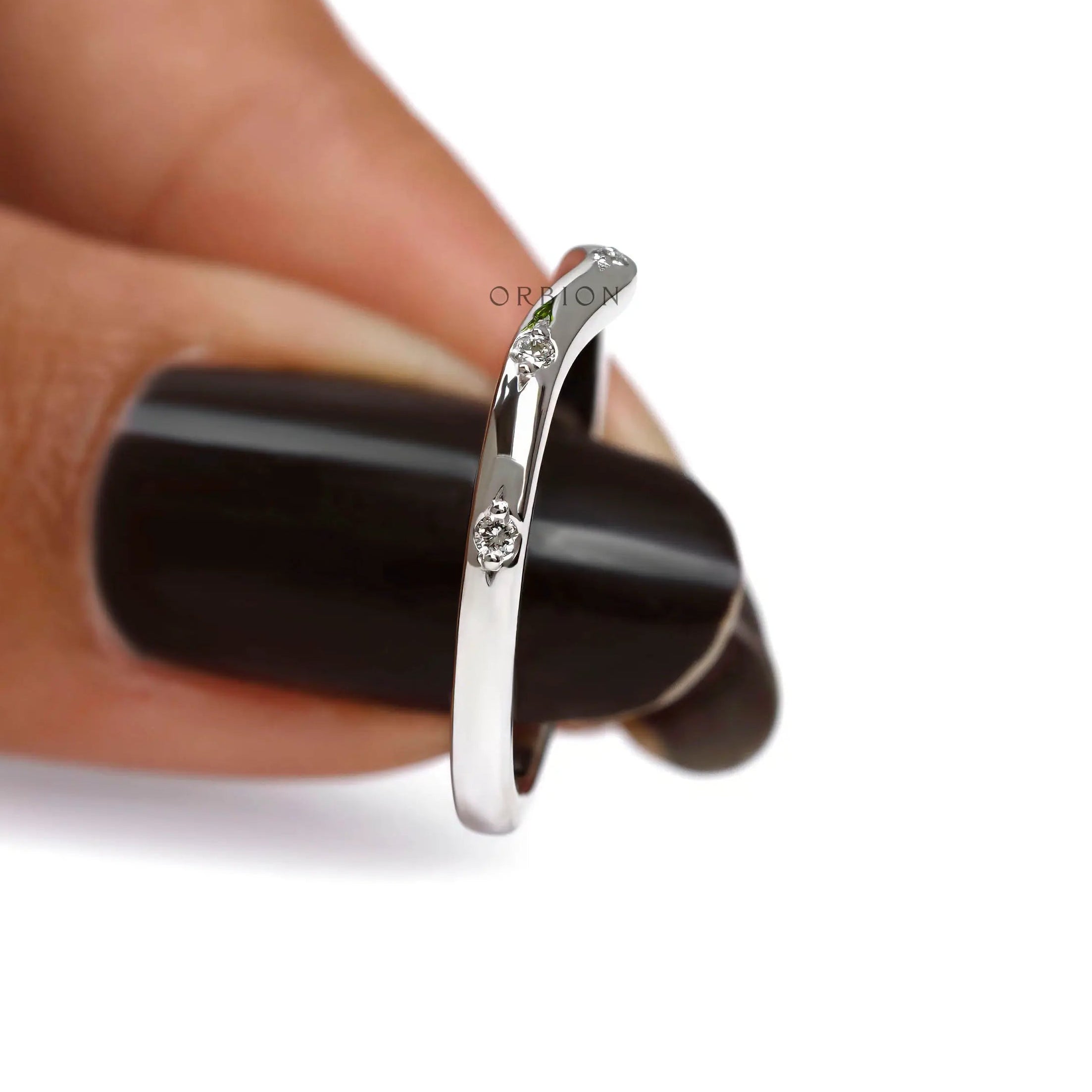 Contour wedding band for stacking with engagement ring