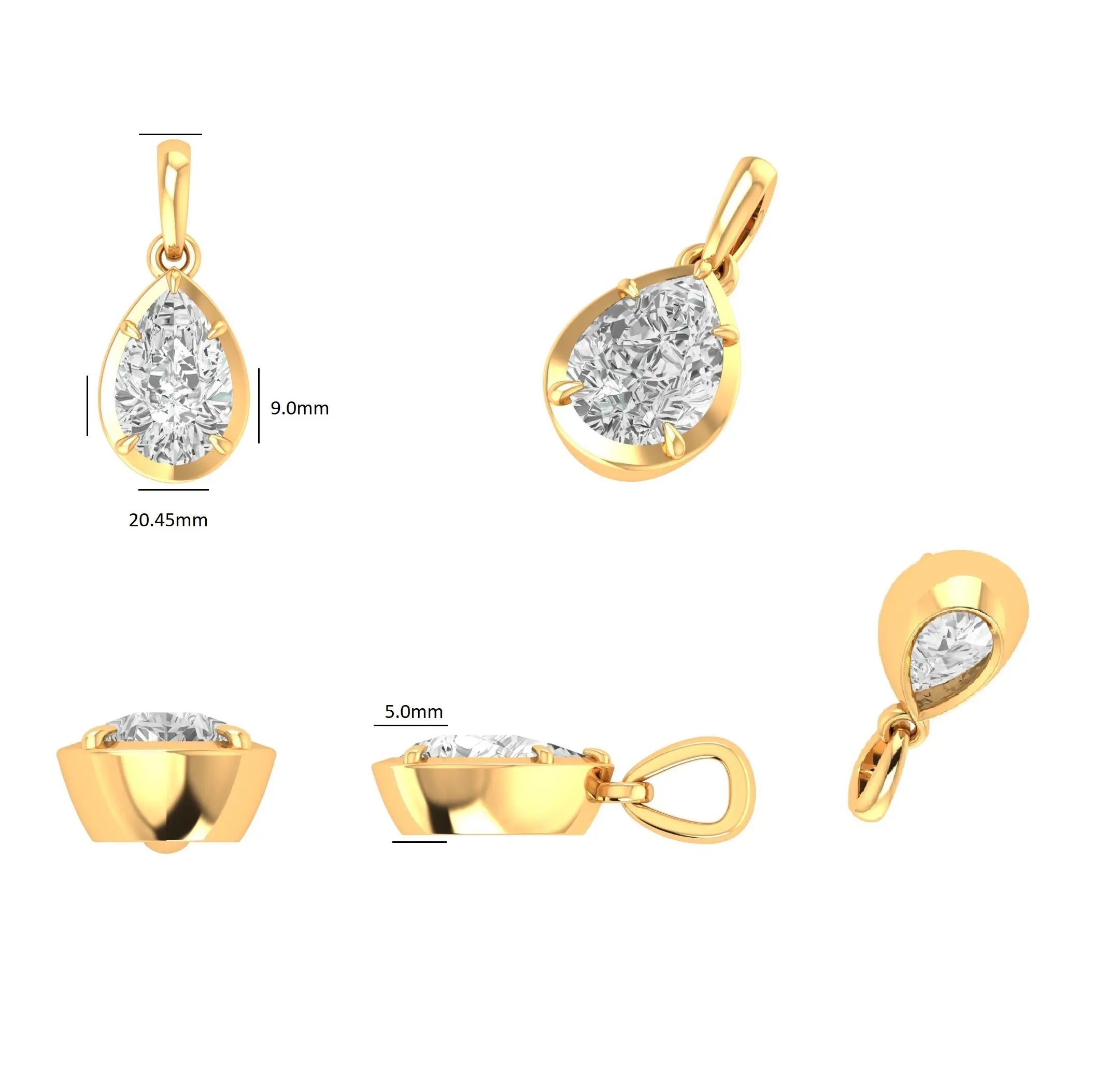 Pear shaped antique style lab diamond pendant glossy finish