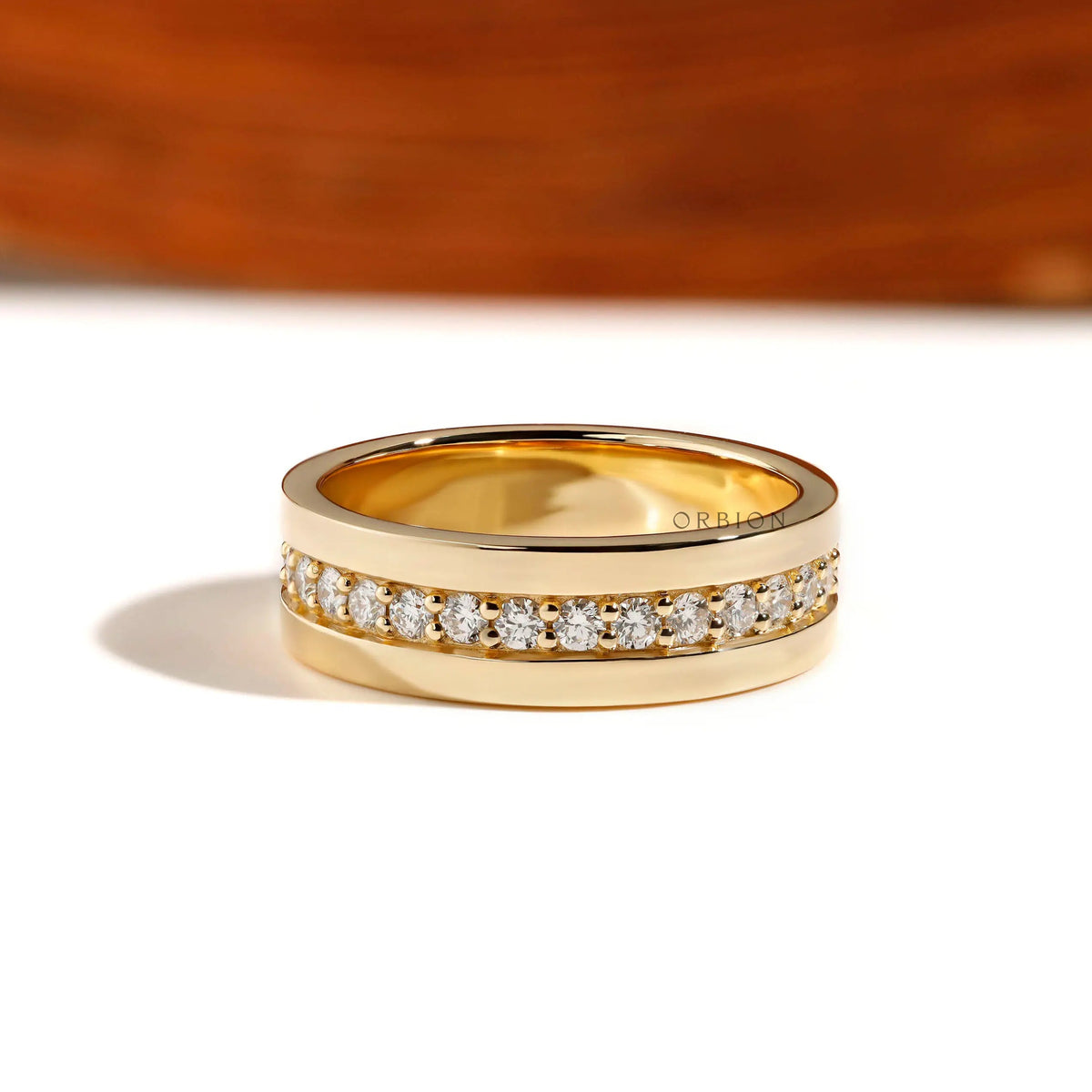 Single row lab diamond mens wedding ring glossy finish