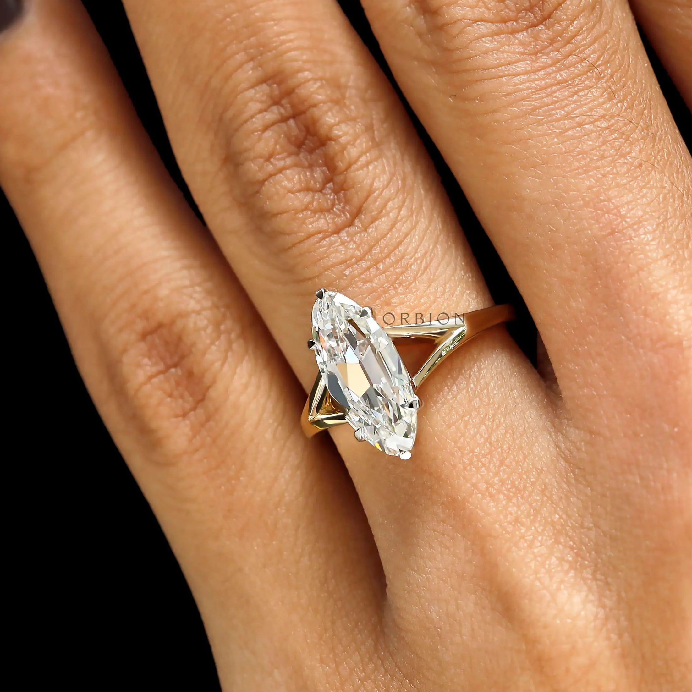 Old mine cut moval lab diamond yellow gold ring
