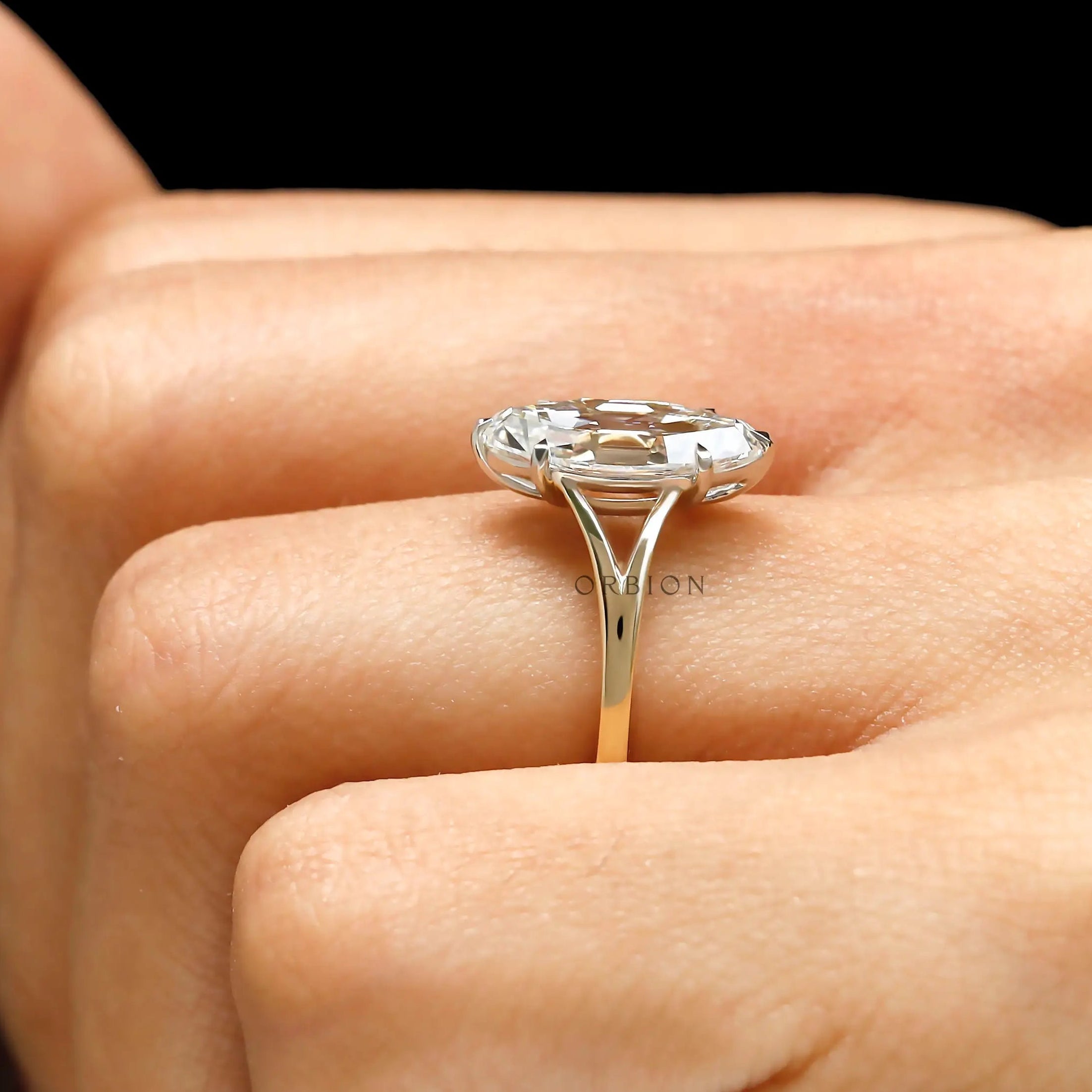 Antique moval cut engagement ring elegant two tone gold