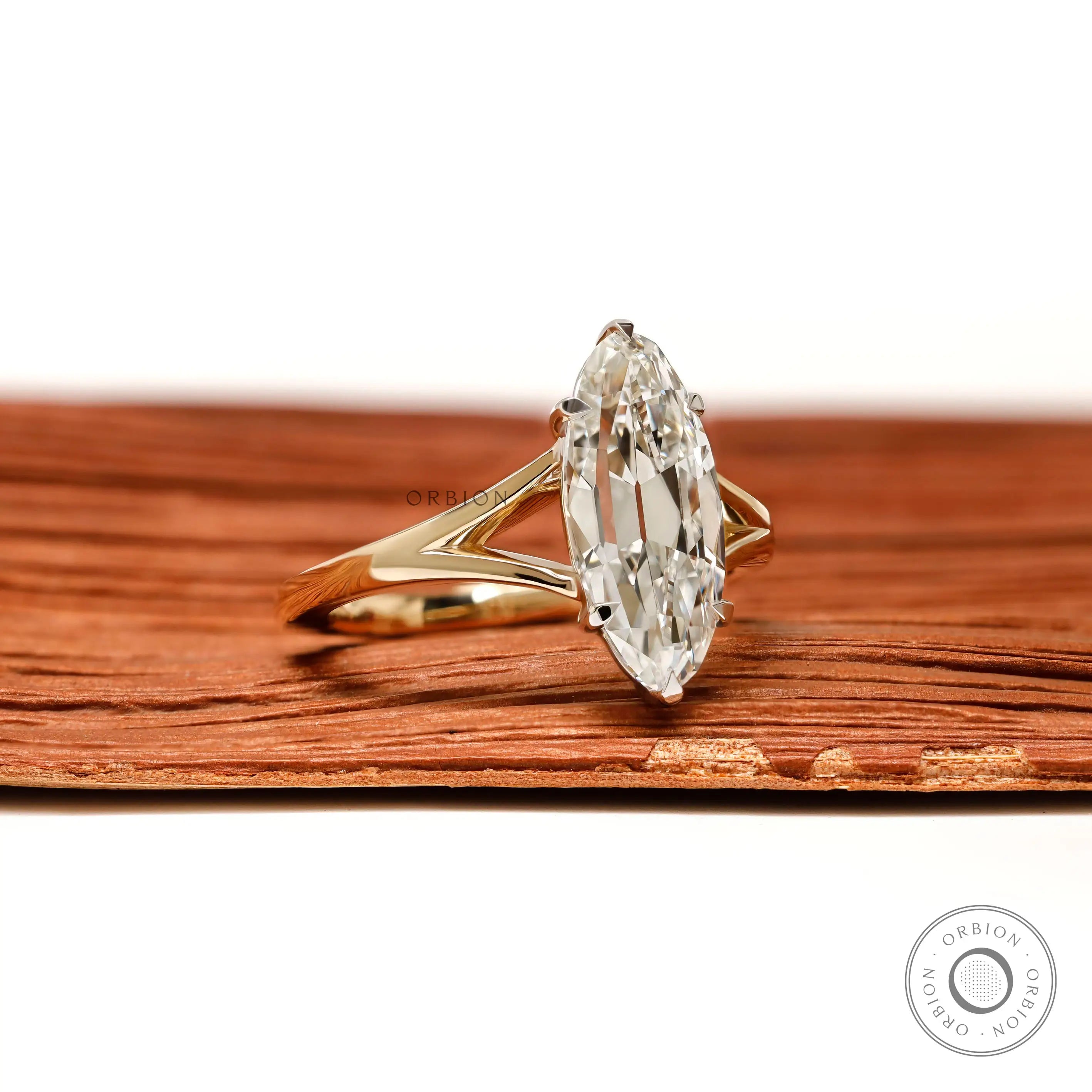 Moval moissanite engagement ring 14k two tone gold design