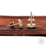 Diamond halo stud earrings side profile screw back view