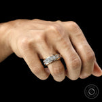 Wide lab diamond mens ring with geometric radiant and princess cuts